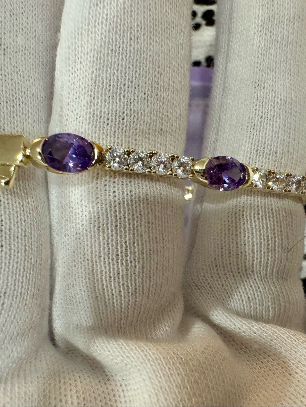 Melinda Maria Gold Bracelet with Simulated Amethysts and Diamondettes- 6.5” - Picture 10 of 12